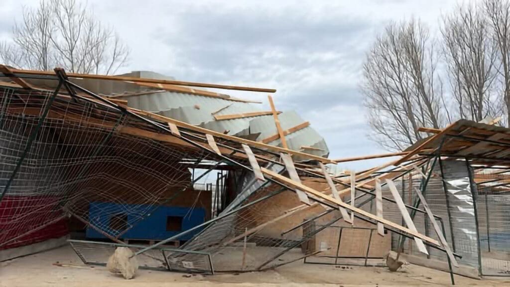 Destroyed kennel after a storm